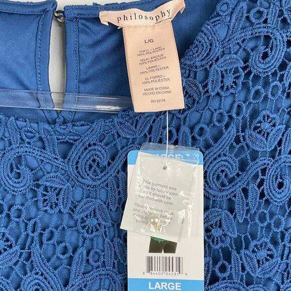 PHILOSOPHY Crochet Lace Pullover Top Shirt Denim Ocean Blue sz L NWT NEW - Picture 9 of 13